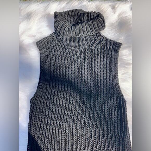 Vintage 90s J. CREW Cable Knit Black Turtleneck Sleeveless Sweater Blouse Small - Picture 5 of 15